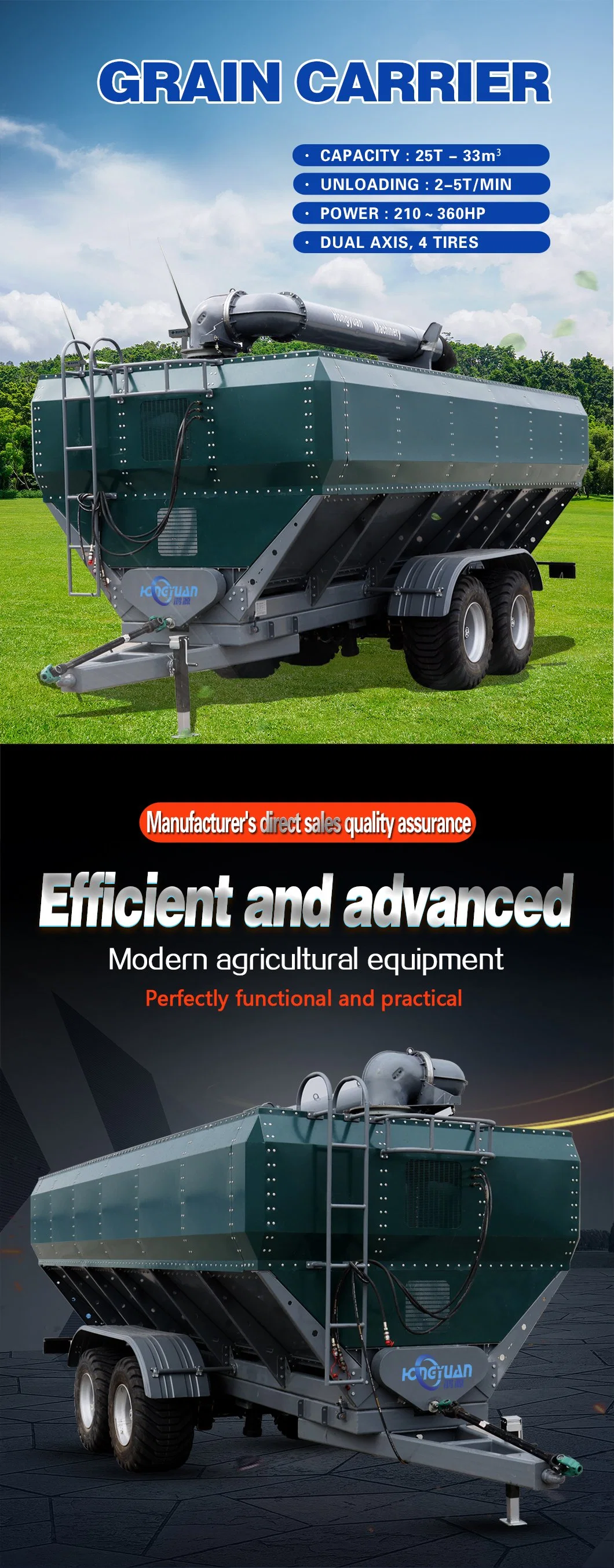 Backward Dual Axis Wagon Truck Tanker Seed Carrier Farm Trailer/Agricultural Grain Trailer